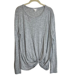 Caslon Womens Knotted Front Tee Size Large Heather Gray Long Sleeve Round Neck